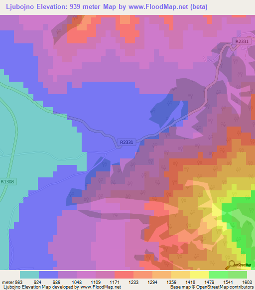 Ljubojno,Macedonia Elevation Map