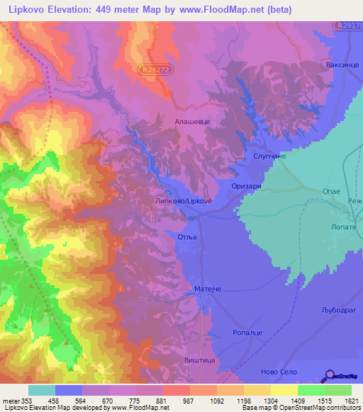 Lipkovo,Macedonia Elevation Map