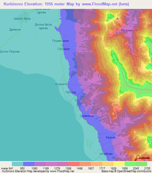 Kurbinovo,Macedonia Elevation Map