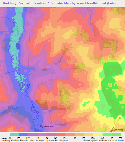 Verkhniy Puziner',Russia Elevation Map