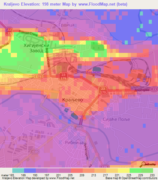 Kraljevo,Serbia Elevation Map