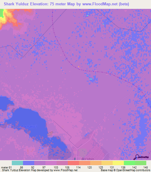 Shark Yulduz,Uzbekistan Elevation Map