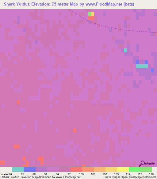 Shark Yulduz,Uzbekistan Elevation Map