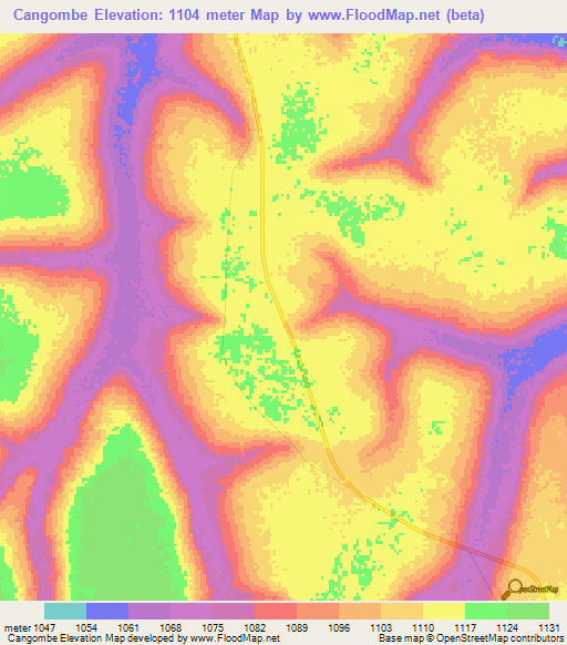 Cangombe,Angola Elevation Map