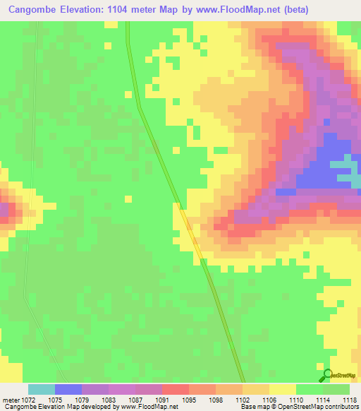 Cangombe,Angola Elevation Map