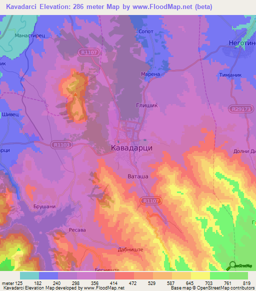 Kavadarci,Macedonia Elevation Map