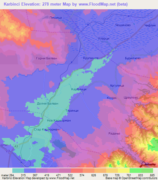 Karbinci,Macedonia Elevation Map