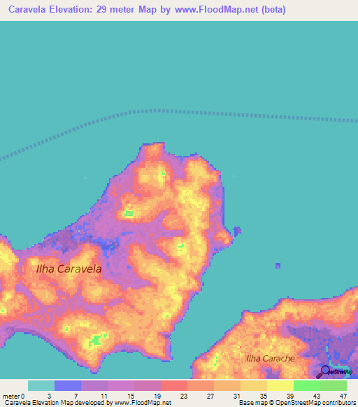 Caravela,Guinea-Bissau Elevation Map