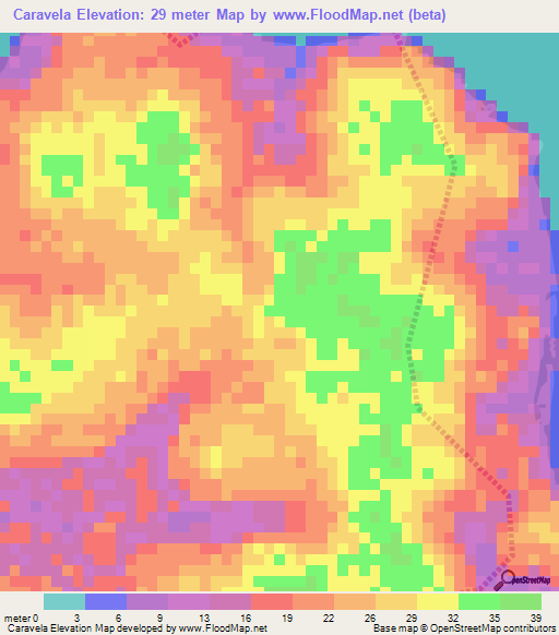 Caravela,Guinea-Bissau Elevation Map