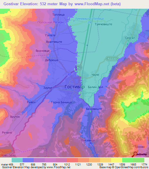 Gostivar,Macedonia Elevation Map