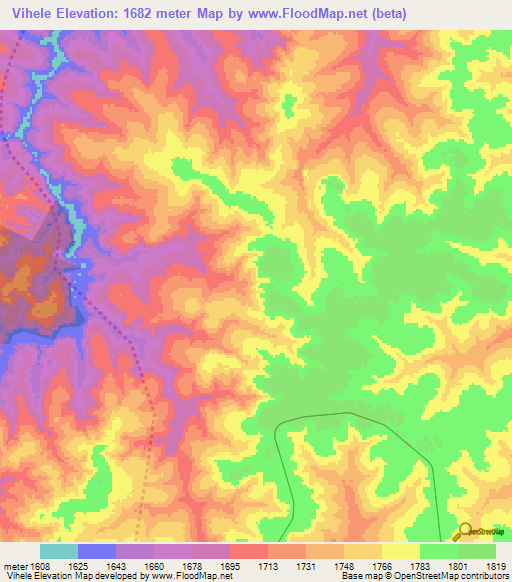 Vihele,Angola Elevation Map