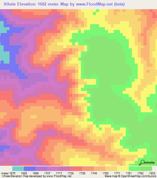 Vihele,Angola Elevation Map