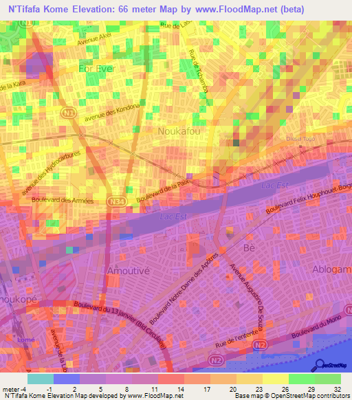 N'Tifafa Kome,Togo Elevation Map