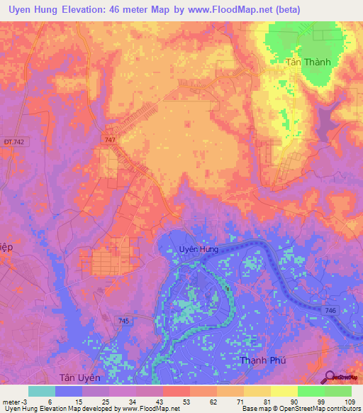 Uyen Hung,Vietnam Elevation Map