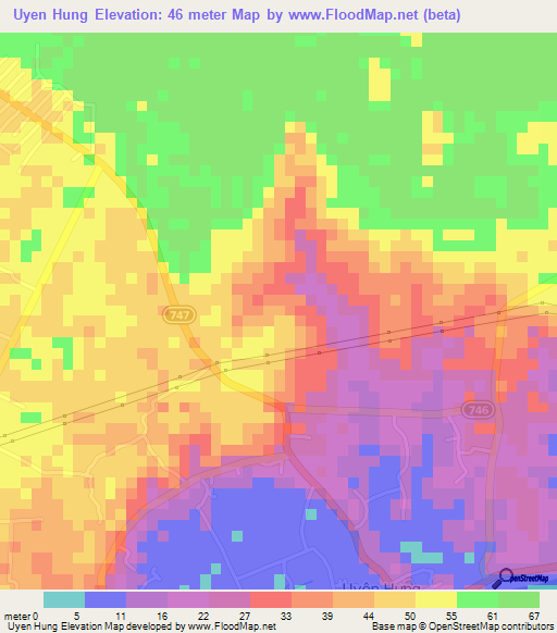 Uyen Hung,Vietnam Elevation Map