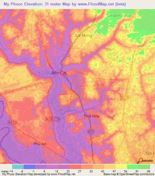 My Phuoc,Vietnam Elevation Map