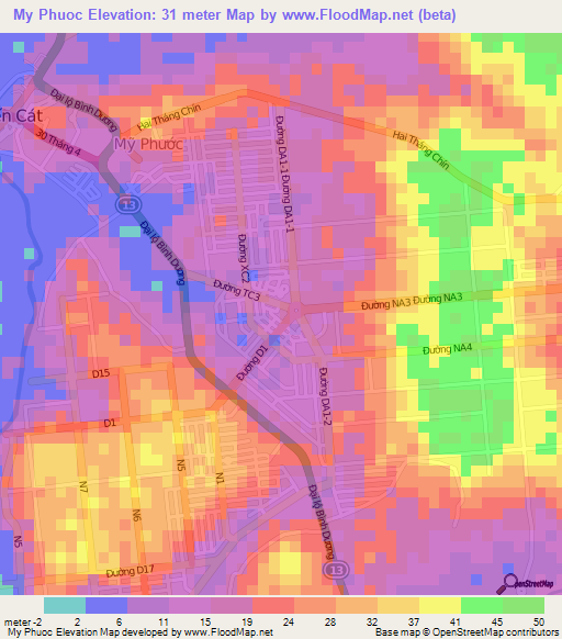 My Phuoc,Vietnam Elevation Map