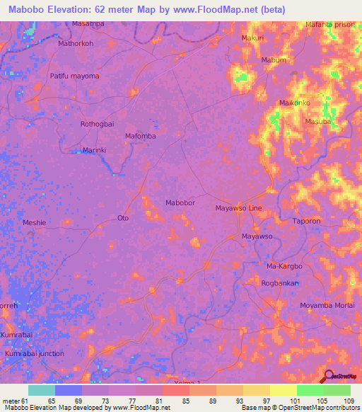 Mabobo,Sierra Leone Elevation Map