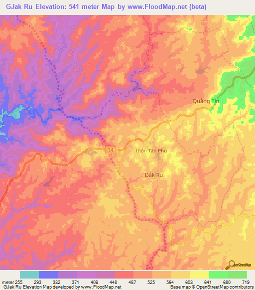 GJak Ru,Vietnam Elevation Map