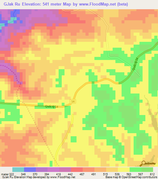 GJak Ru,Vietnam Elevation Map