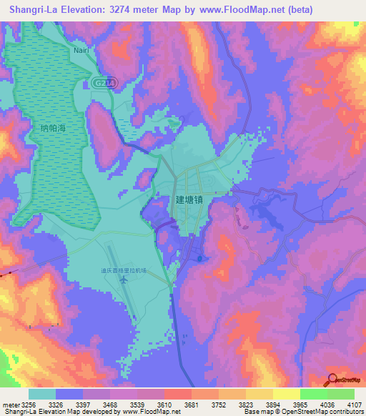 Shangri-La,China Elevation Map