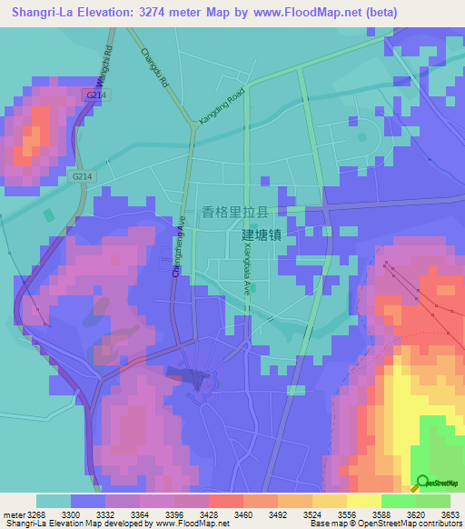 Shangri-La,China Elevation Map