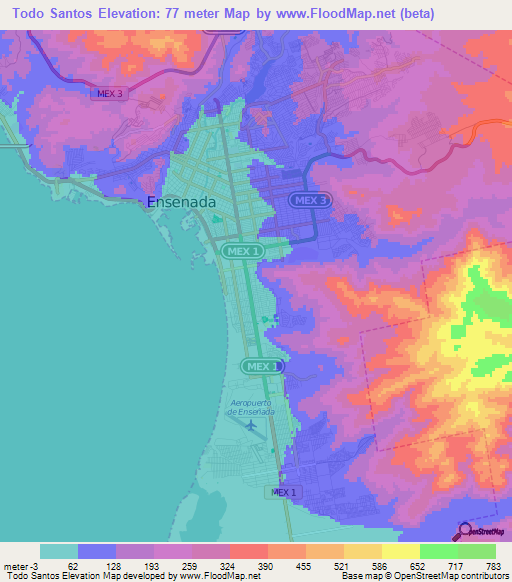 Todo Santos,Mexico Elevation Map