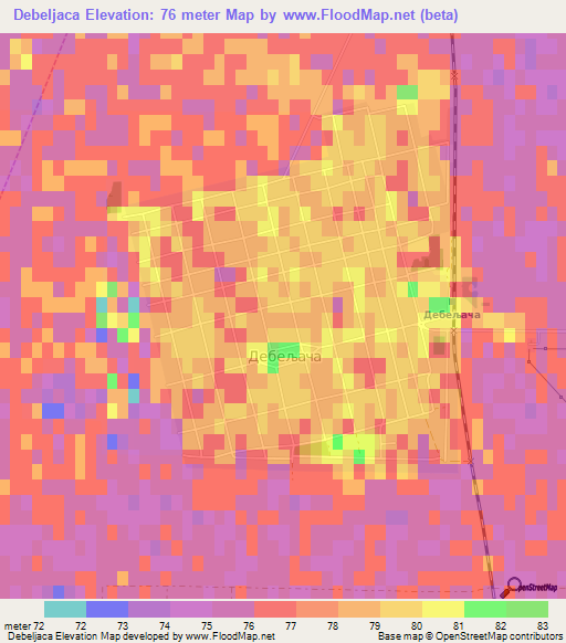 Debeljaca,Serbia Elevation Map