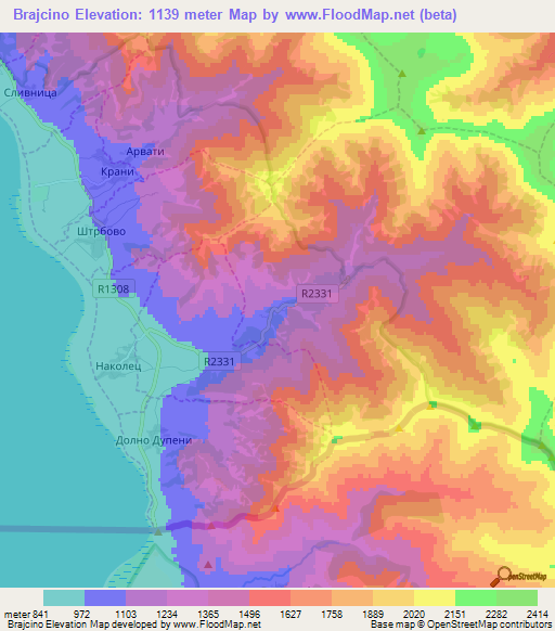 Brajcino,Macedonia Elevation Map