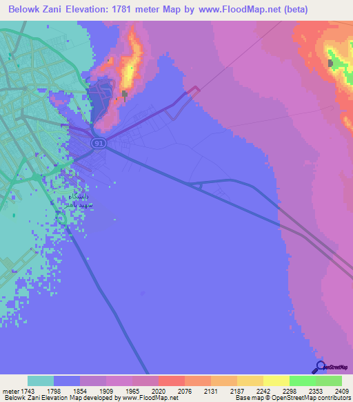 Belowk Zani,Iran Elevation Map