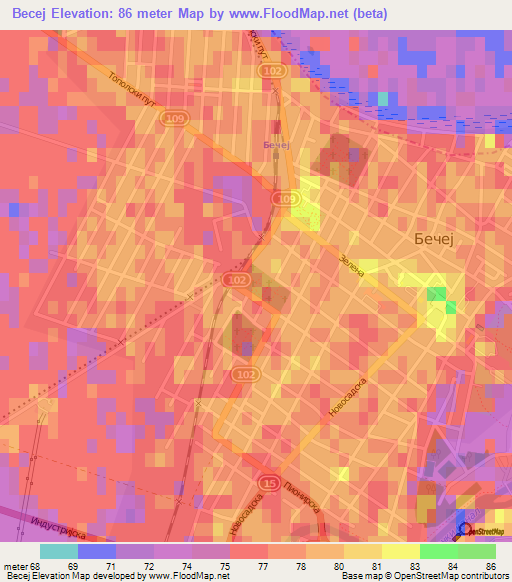 Becej,Serbia Elevation Map