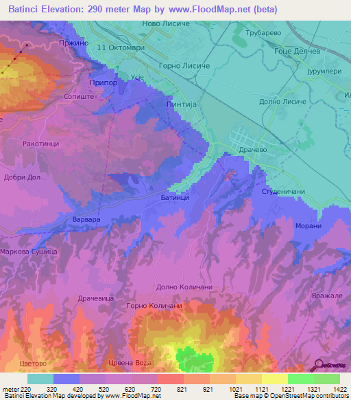 Batinci,Macedonia Elevation Map