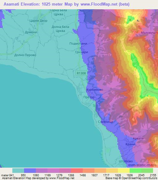 Asamati,Macedonia Elevation Map