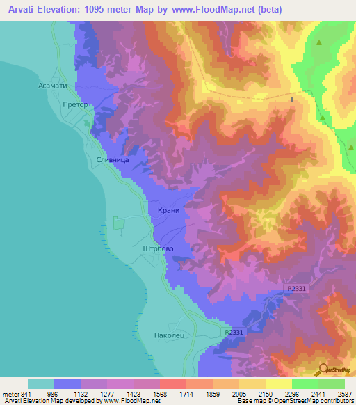 Arvati,Macedonia Elevation Map