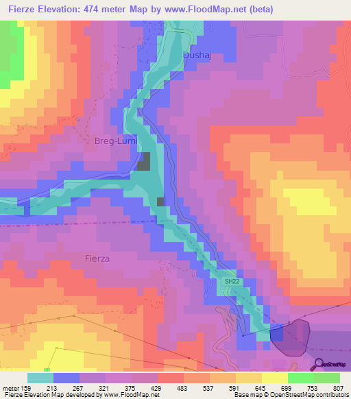 Fierze,Albania Elevation Map