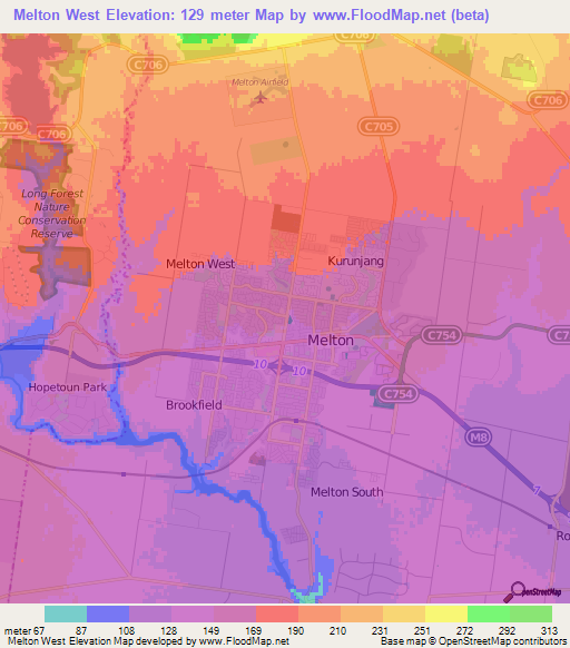 Melton West,Australia Elevation Map