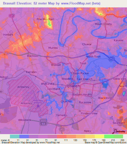 Brassall,Australia Elevation Map