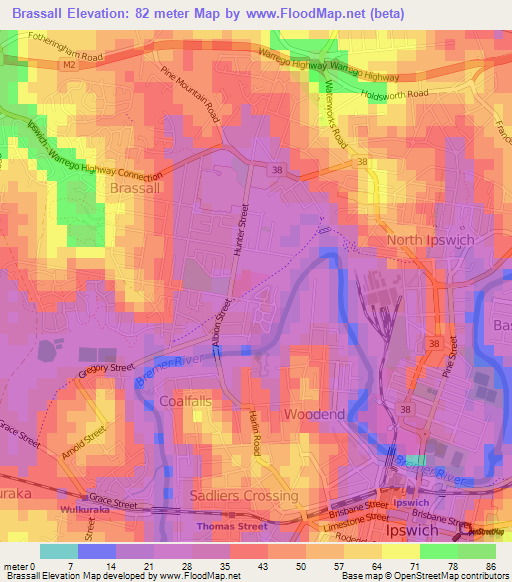 Brassall,Australia Elevation Map