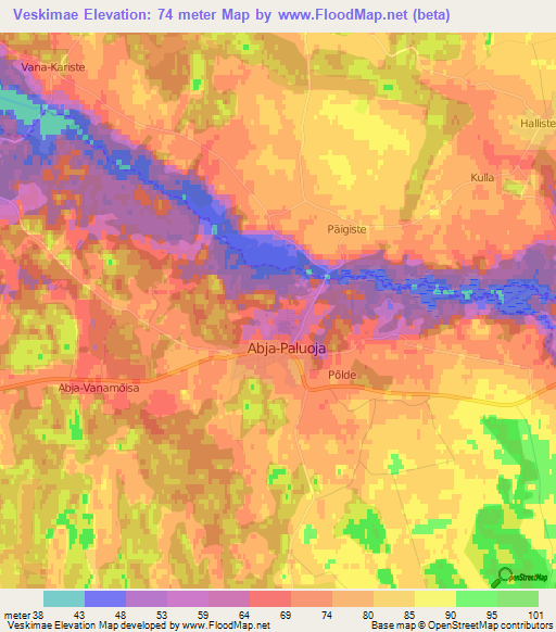 Veskimae,Estonia Elevation Map