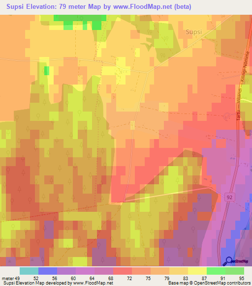 Supsi,Estonia Elevation Map