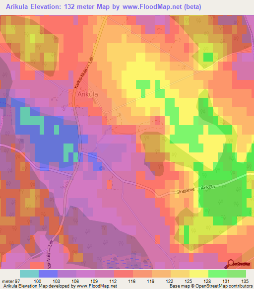 Arikula,Estonia Elevation Map