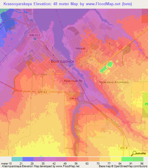 Krasnoyarskaya,Russia Elevation Map