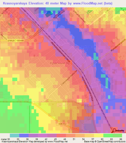 Krasnoyarskaya,Russia Elevation Map