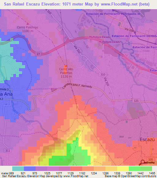 San Rafael Escazu,Costa Rica Elevation Map