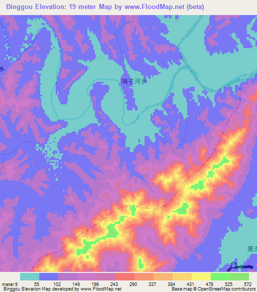 Binggou,China Elevation Map