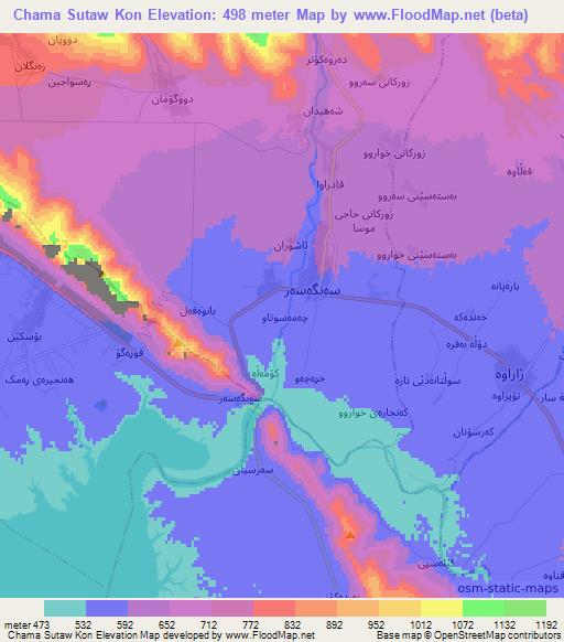 Chama Sutaw Kon,Iraq Elevation Map