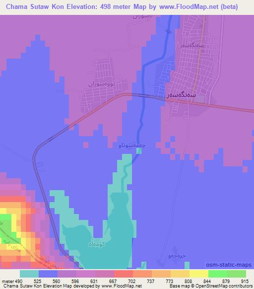 Chama Sutaw Kon,Iraq Elevation Map