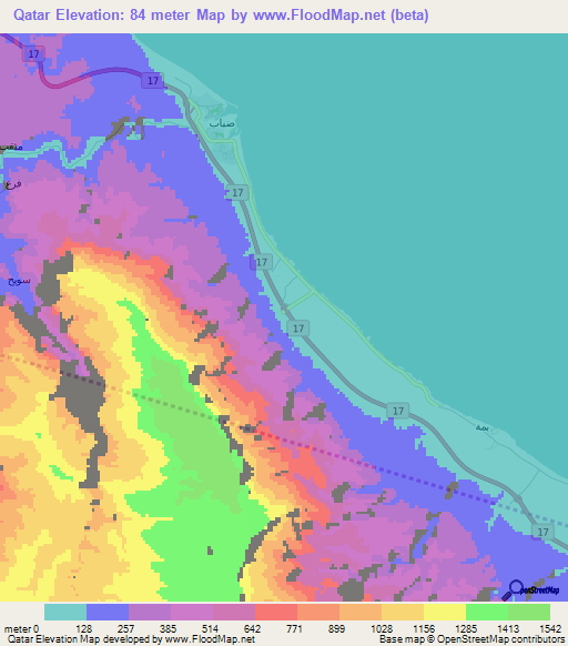 Qatar,Oman Elevation Map