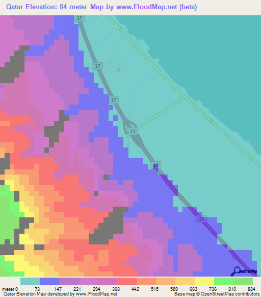 Qatar,Oman Elevation Map