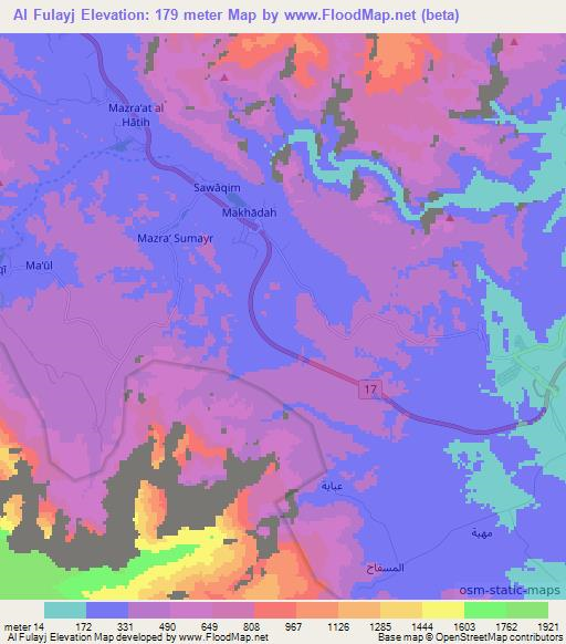 Al Fulayj,Oman Elevation Map